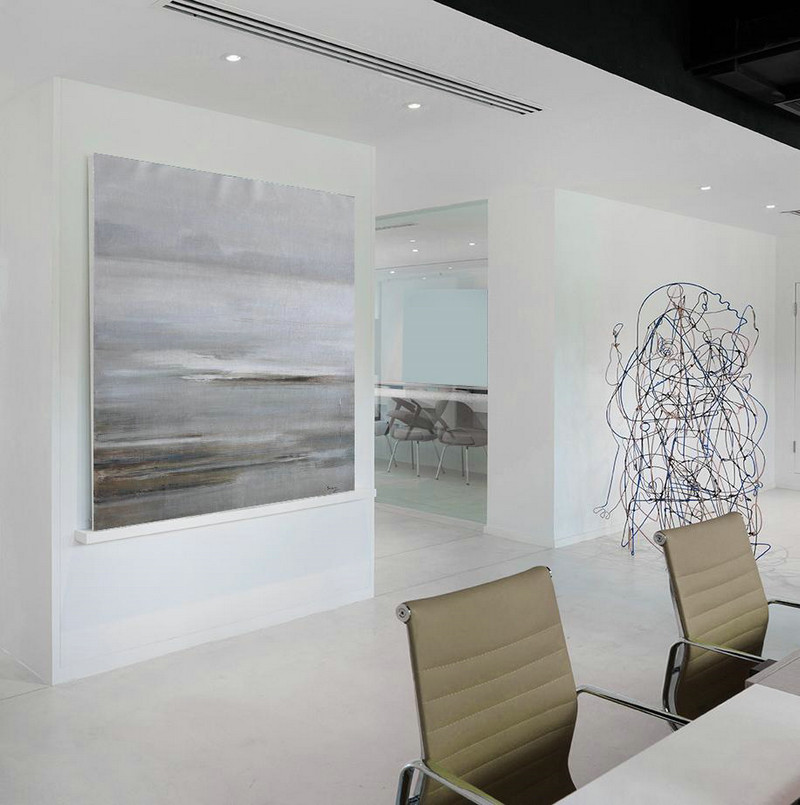 Hand Made Abstract Art,Large Abstract Landscape Oil Painting On Canvas,Acrylic Painting Wall Art,Gray,White,Yellow.etc